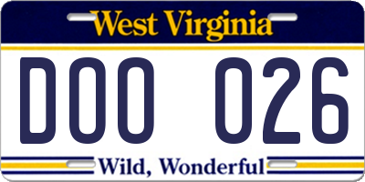 WV license plate DOO026