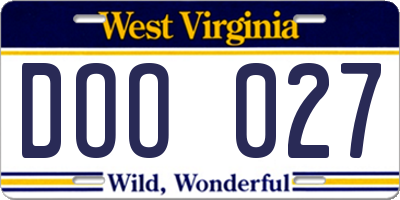 WV license plate DOO027