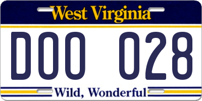 WV license plate DOO028
