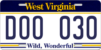 WV license plate DOO030