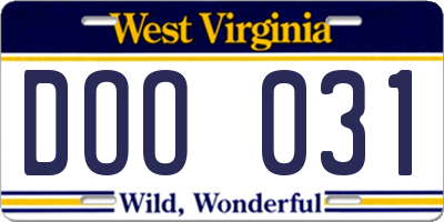 WV license plate DOO031