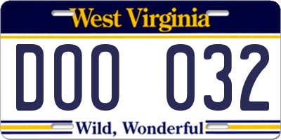 WV license plate DOO032