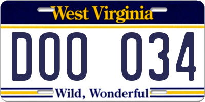 WV license plate DOO034