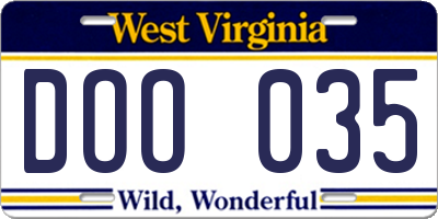 WV license plate DOO035