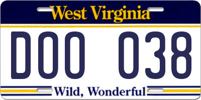 WV license plate DOO038
