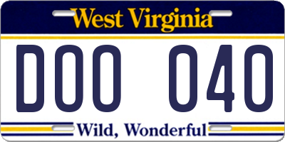 WV license plate DOO040