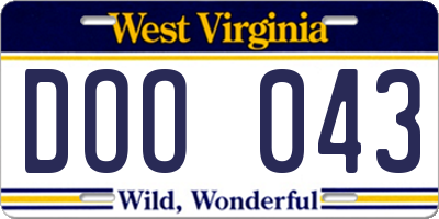 WV license plate DOO043