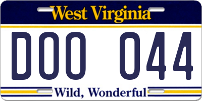 WV license plate DOO044