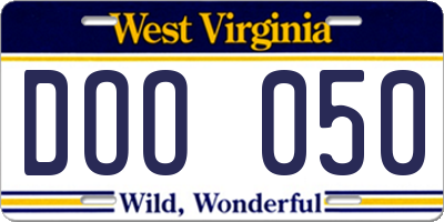 WV license plate DOO050