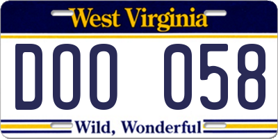WV license plate DOO058