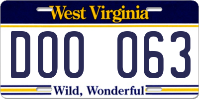 WV license plate DOO063