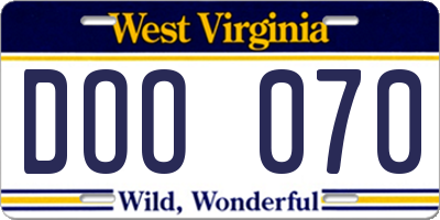 WV license plate DOO070