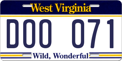 WV license plate DOO071