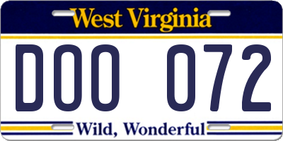 WV license plate DOO072