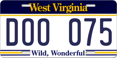 WV license plate DOO075