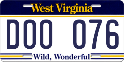 WV license plate DOO076