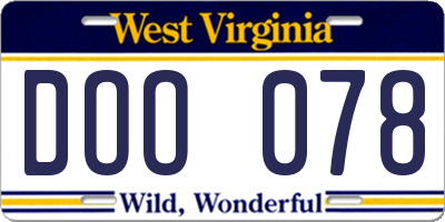 WV license plate DOO078