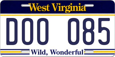 WV license plate DOO085