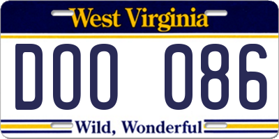 WV license plate DOO086