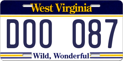WV license plate DOO087
