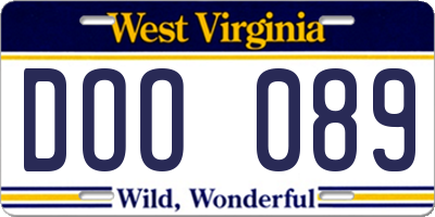 WV license plate DOO089