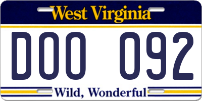 WV license plate DOO092