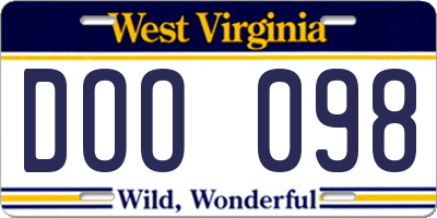 WV license plate DOO098