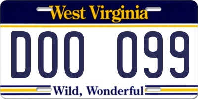 WV license plate DOO099