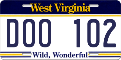 WV license plate DOO102