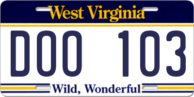 WV license plate DOO103