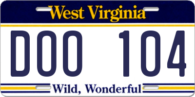 WV license plate DOO104