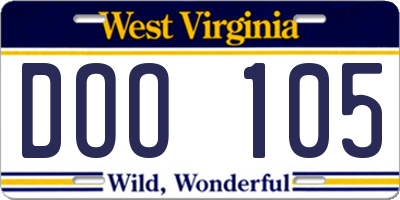 WV license plate DOO105