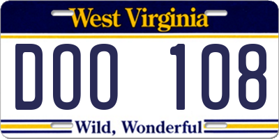 WV license plate DOO108