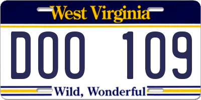 WV license plate DOO109
