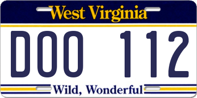WV license plate DOO112