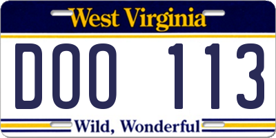 WV license plate DOO113
