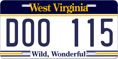 WV license plate DOO115