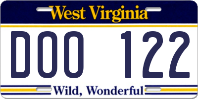 WV license plate DOO122