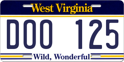 WV license plate DOO125