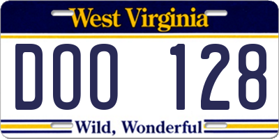 WV license plate DOO128