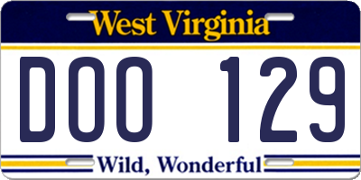 WV license plate DOO129