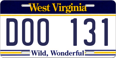WV license plate DOO131