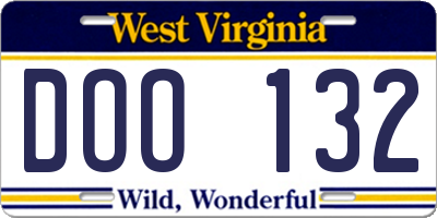 WV license plate DOO132