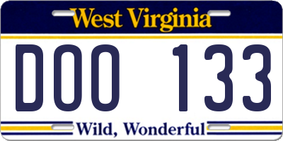 WV license plate DOO133