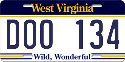 WV license plate DOO134
