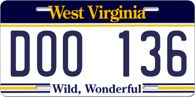 WV license plate DOO136
