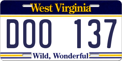 WV license plate DOO137