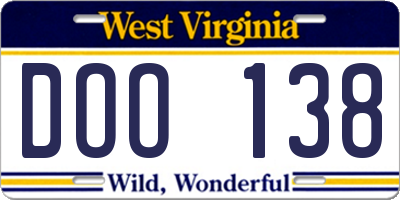 WV license plate DOO138
