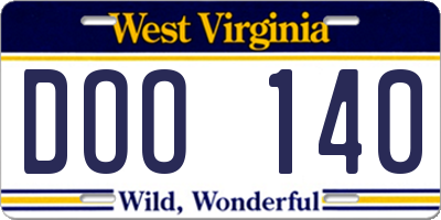 WV license plate DOO140