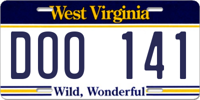 WV license plate DOO141